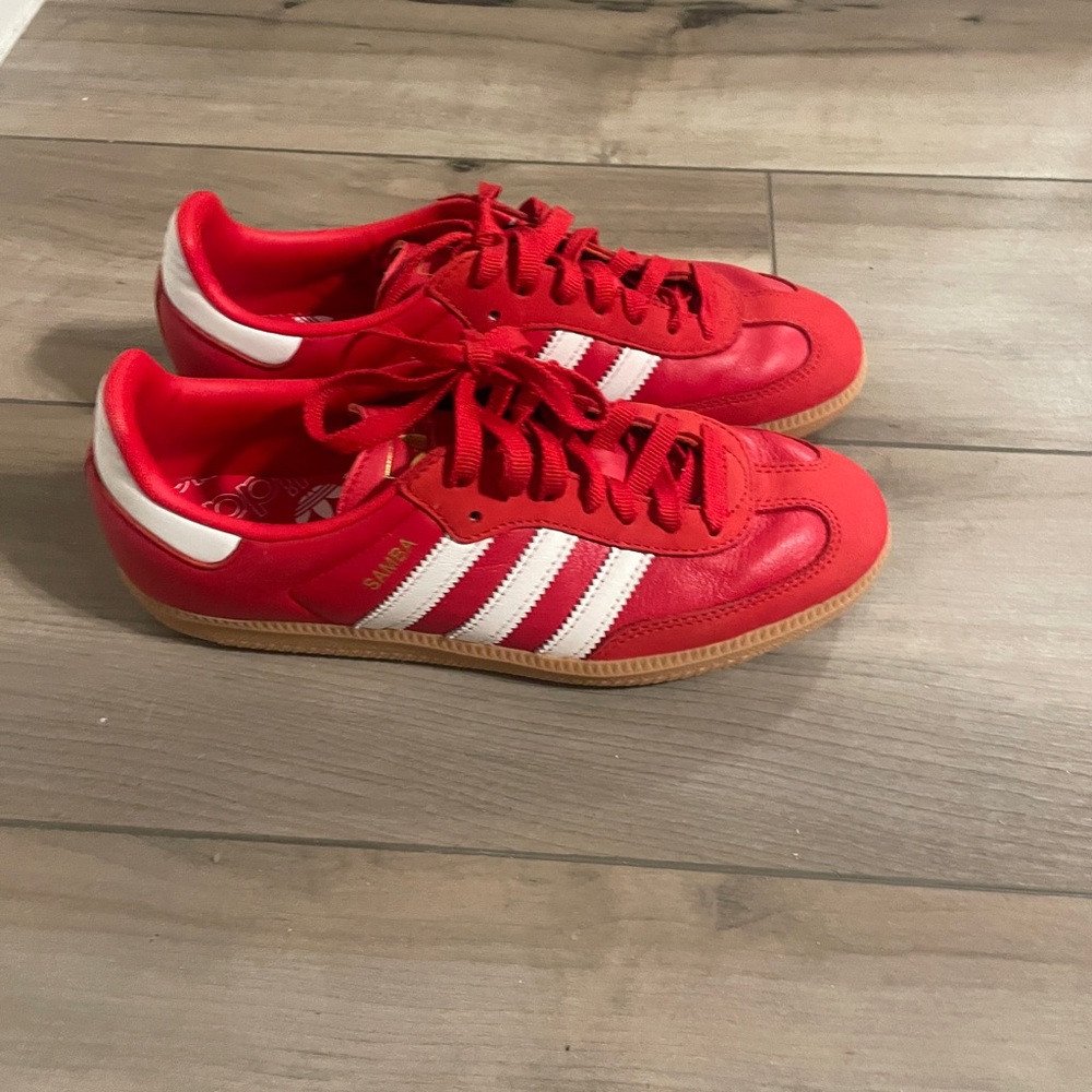 Adidas Red Sneakers with White Stripes